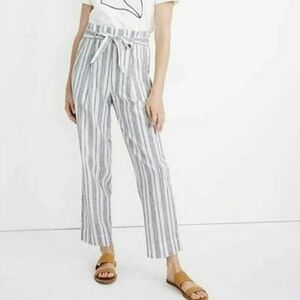 Madewell Linen-Cotton Paperbag Pants in Dark Baltic Stripe